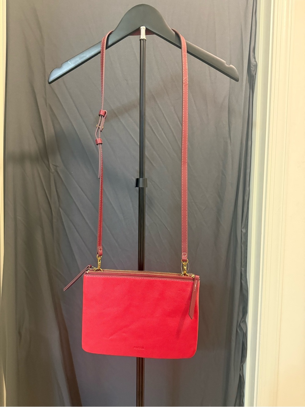 Fossil Red Leather Crossbody Shoulder Bag